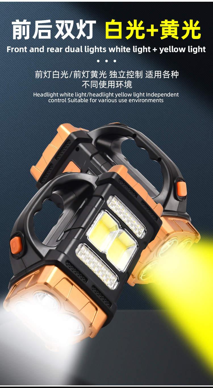 Cross-border solar high-intensity portable lamp, household emergency outdoor charging led flashlight, USB dual-source camping searchlight pic 3