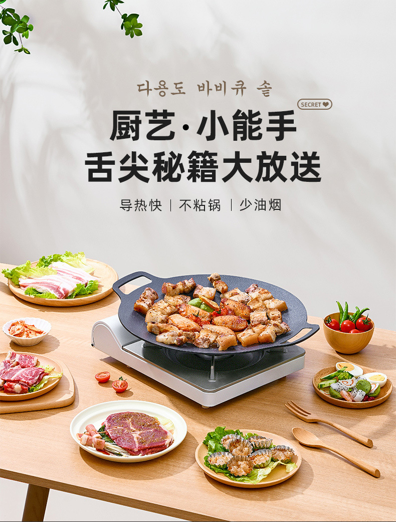 韩式烤盘麦饭石不粘烤肉锅卡式炉烧烤盘户外铁板烧电磁炉煎盘家用详情1