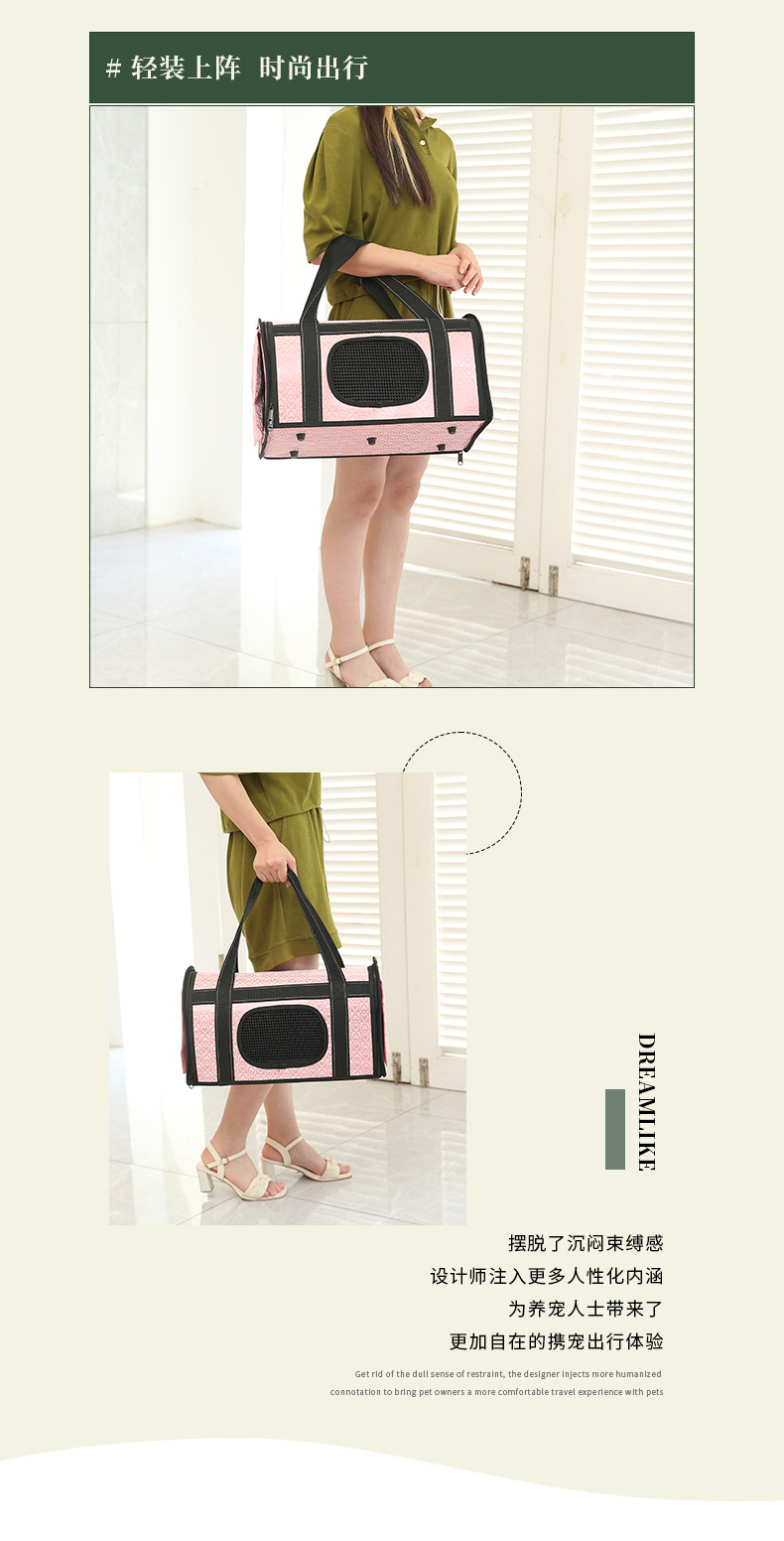 Rongka Pet Cross-border hand-held pet bag, crossbody cat bag, window transparent mesh fabric travel single-shoulder folding breathable cat bag, portable car bag pic 6