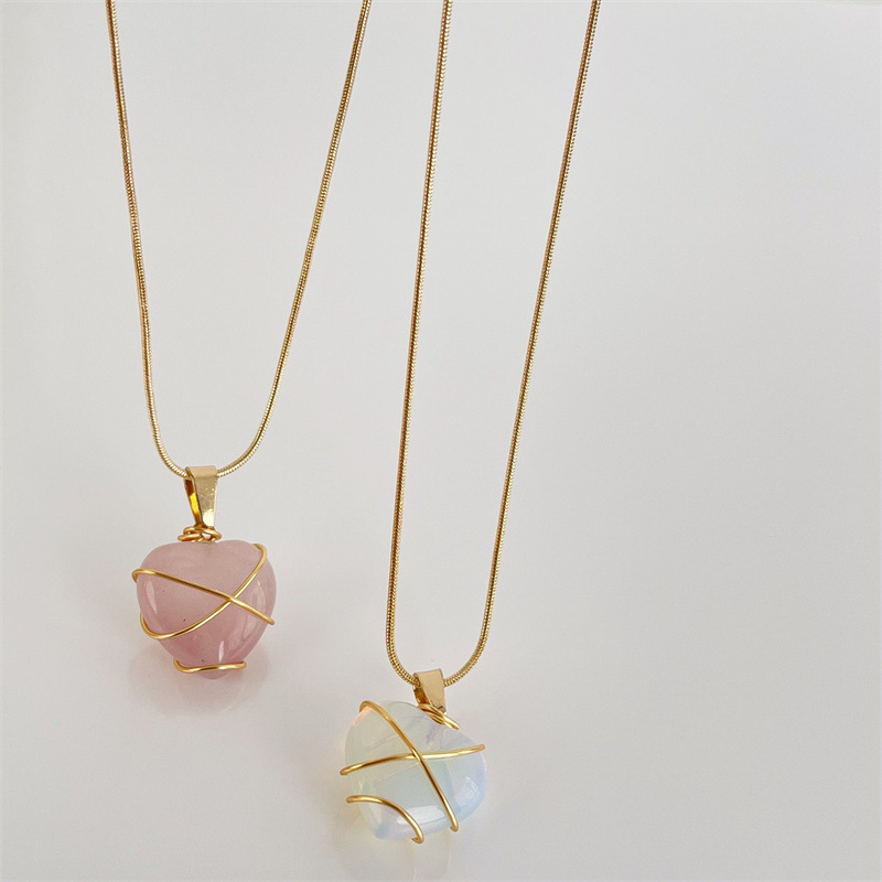 少女心粉晶蛋白石小众ins闺蜜礼物 芭比公主同款甜美锁骨链详情4