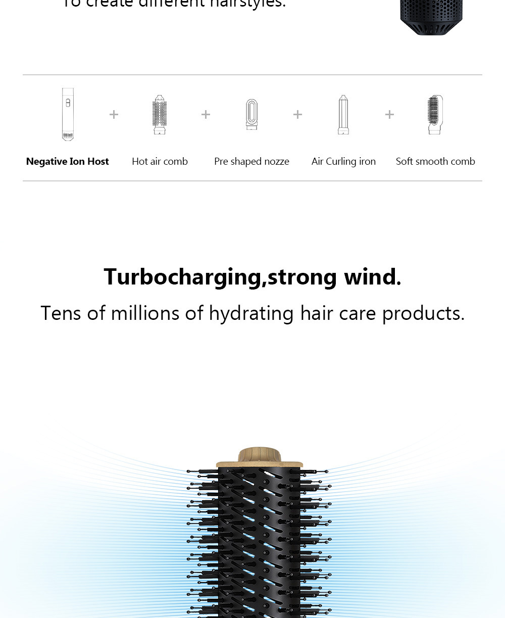 跨境五合一热风梳 美发造型卷直两用蓬松吹风机多功能自动卷发棒详情4