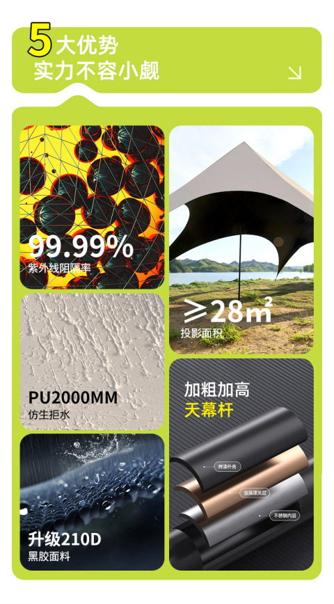 户外露营旅游野炊六角天幕帐篷加厚防晒防水黑胶天幕涂银层遮阳棚详情14