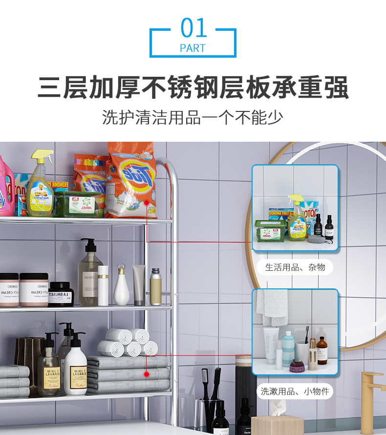 Stainless steel bathroom and toilet storage rack without drilling, washbasin rack, washing machine and toilet storage rack pic 4