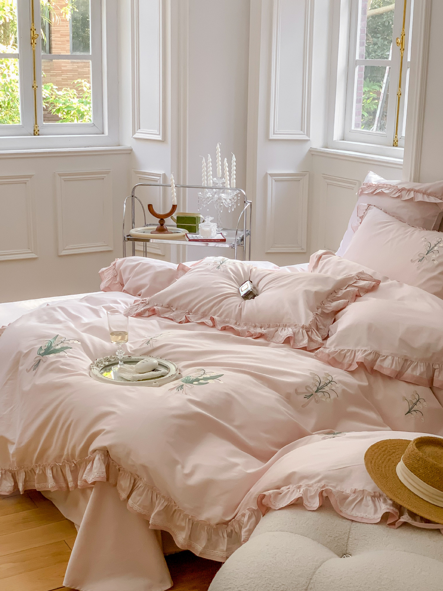 Classical embroidery double-piece natural color fabric with ruffled edges and rounded corners, 100S Australian cotton double-strand Gongbrocade, long-staple cotton four-piece set pic 27