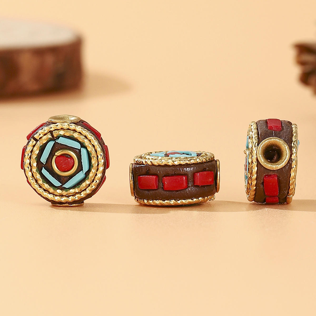 Tibetan-style Nepalese beads, loose beads, copper beads, back cloud inlay, retro ethnic style DIY jewelry accessories, spacer beads, bucket beads pic 9