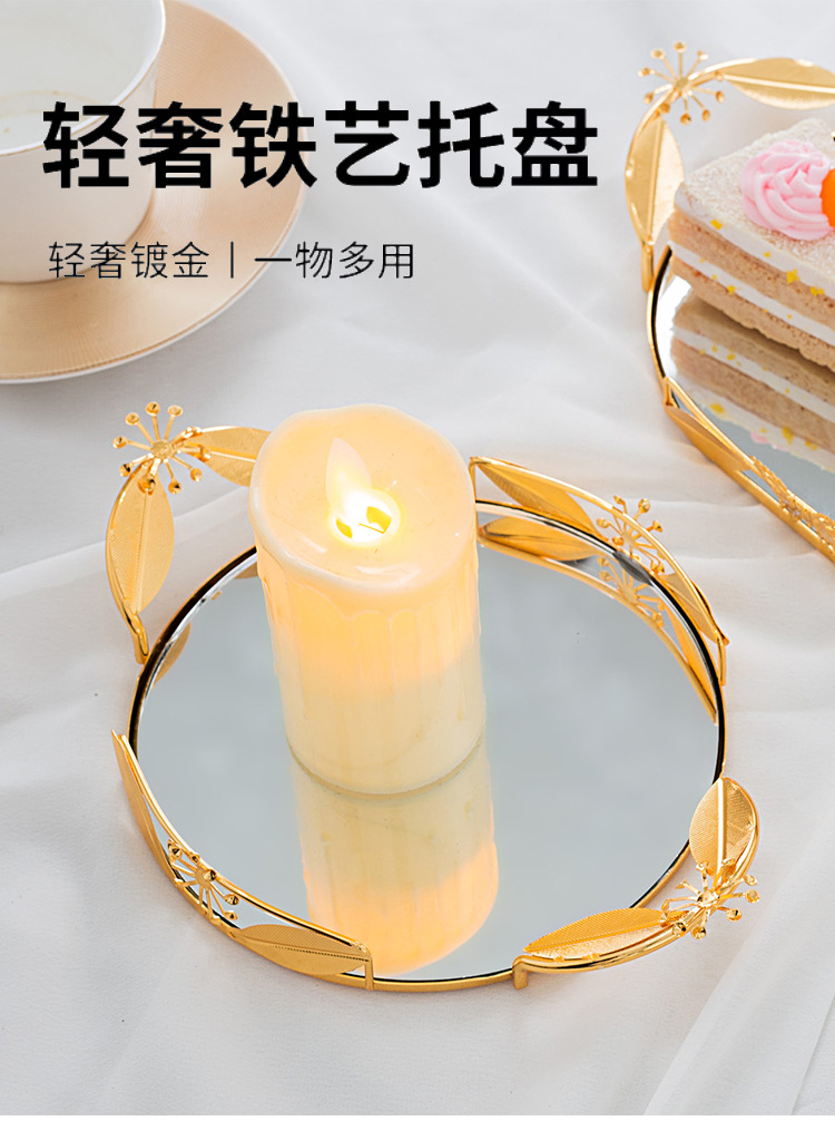 European-style light luxury oval-shaped pastry and fruit plate, metal ironwork mirror candy tray, photo display, jewelry storage pic 1