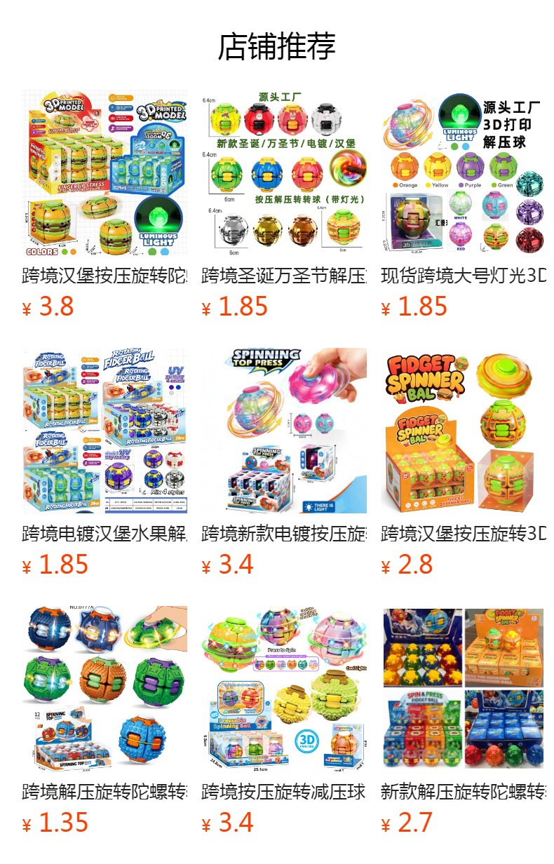 跨境新款水果注塑按压旋转减压球手指陀螺解压转转球旋转益智玩具详情1