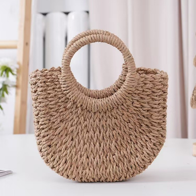 新款草编包女包百搭沙滩包单肩包斜跨包风手工草编装饰草编沙滩包详情5