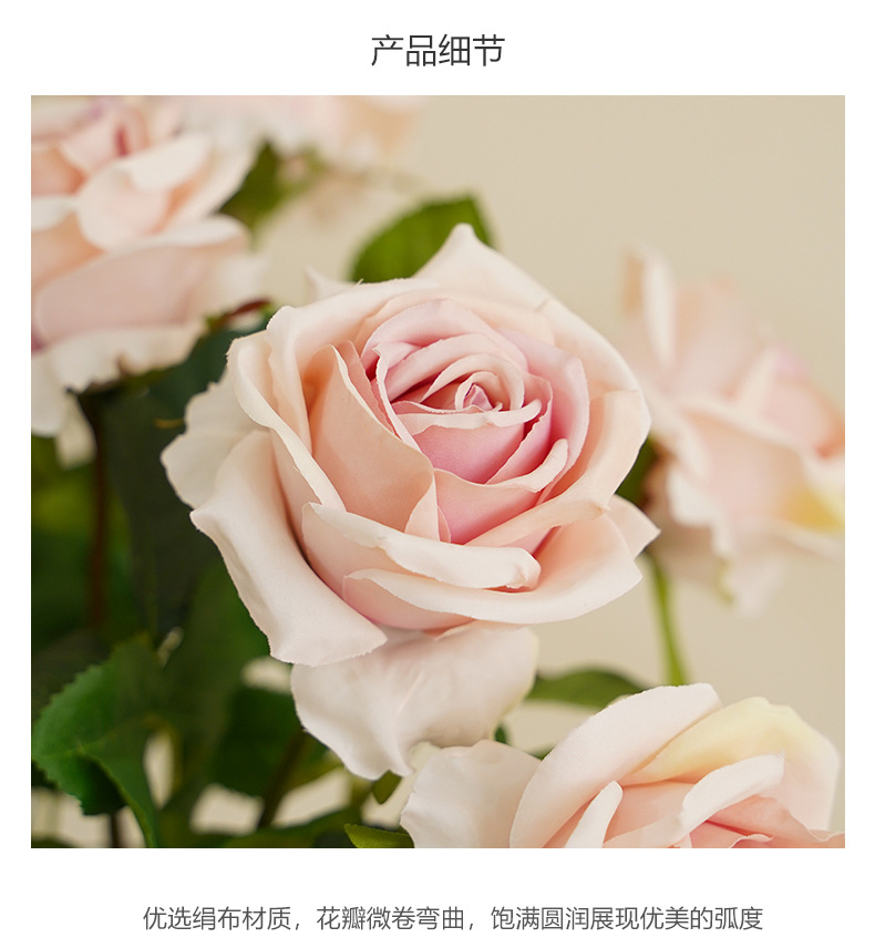 仿真玫瑰花朵单枝慕斯插花婚庆客厅装饰摄影道具批发办公文化仿真园艺礼盒详情24