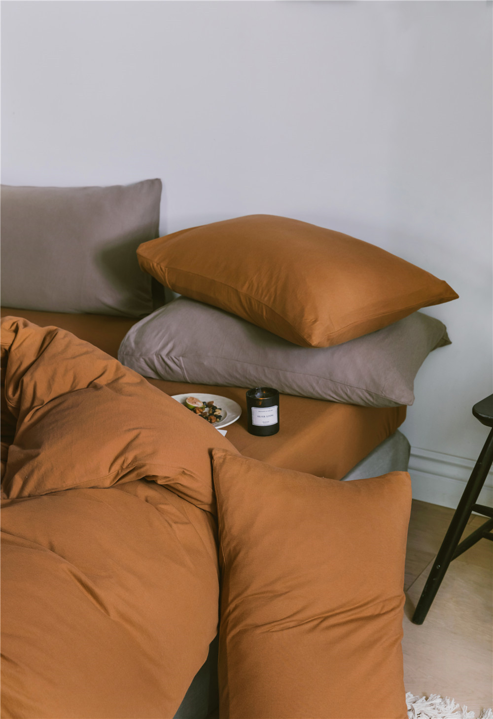 ins Japanese-style solid color all-cotton knitted cotton four-piece set, skin-friendly nude sleeping plain double-layer Indian cotton bed sheet pic 37