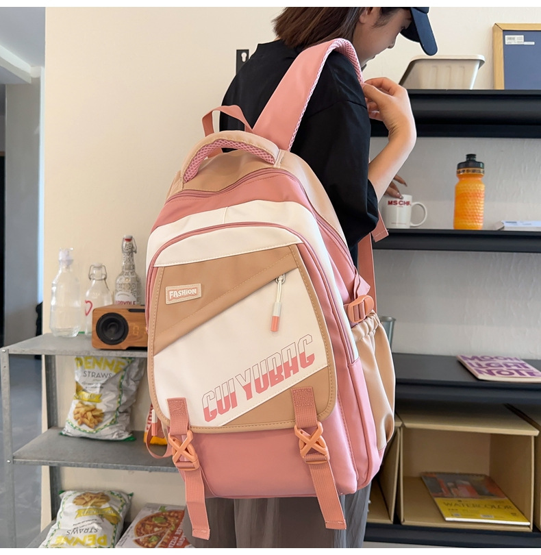 批发跨境双肩包韩版百搭书包撞色大学生高中大容量短途旅行背包详情21