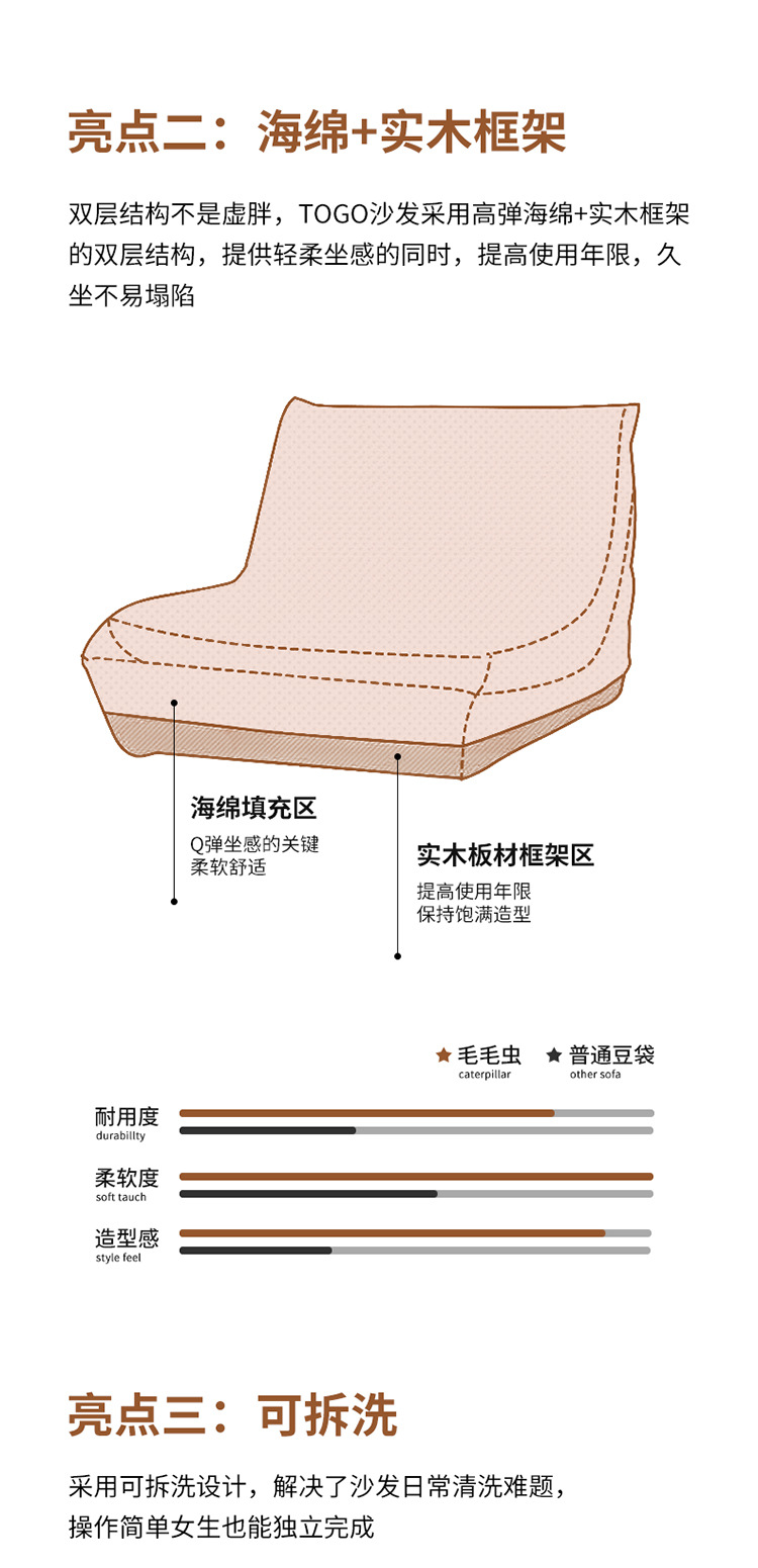 北欧榻榻米单人沙发躺椅网红阳台客厅毛毛虫沙发简约休闲懒人沙发详情9