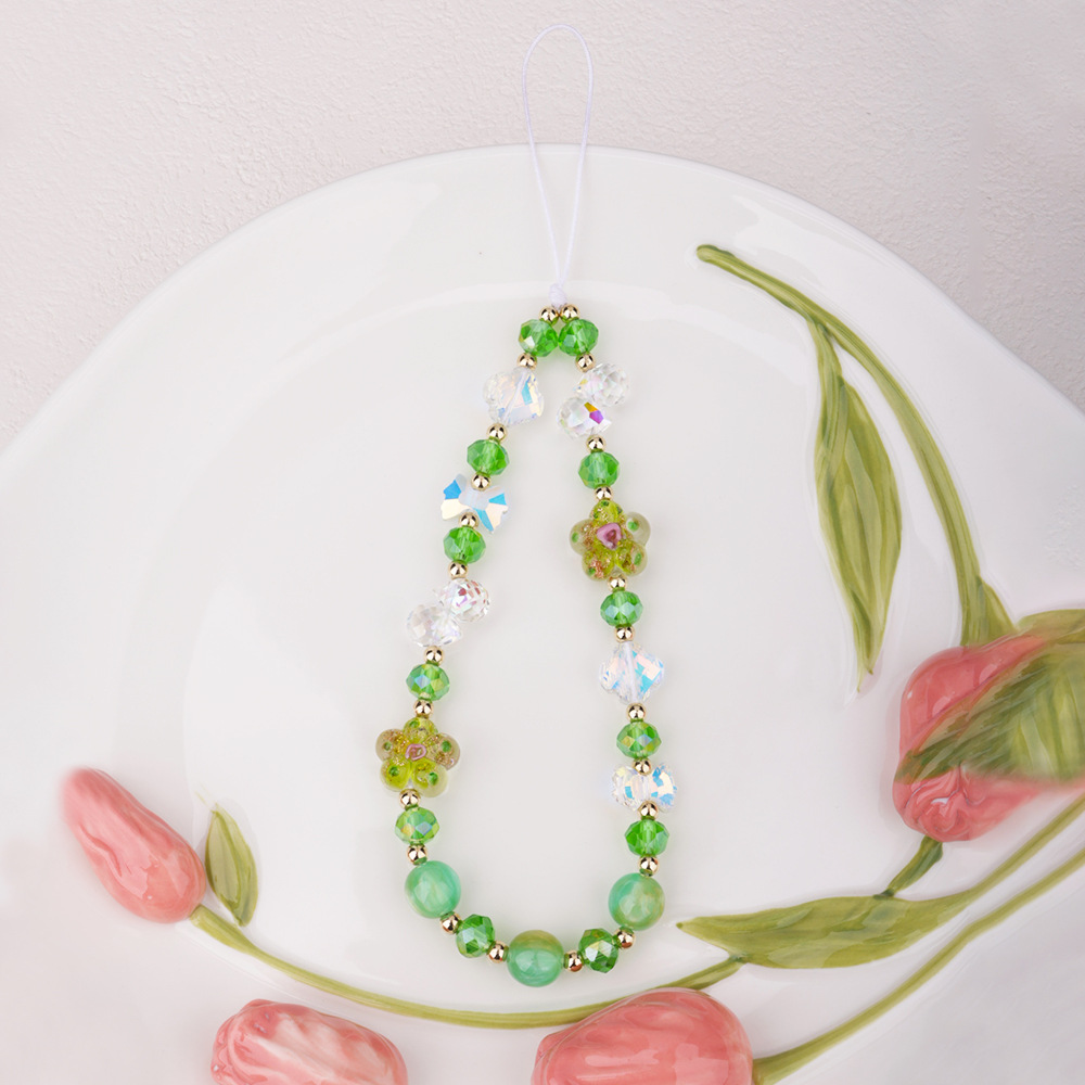New cherry blossom woven beaded mobile phone chain pendant, mountain cherry blossom Moon crystal Flower Girl heart bag pendant, CCD wrist chain pic 6