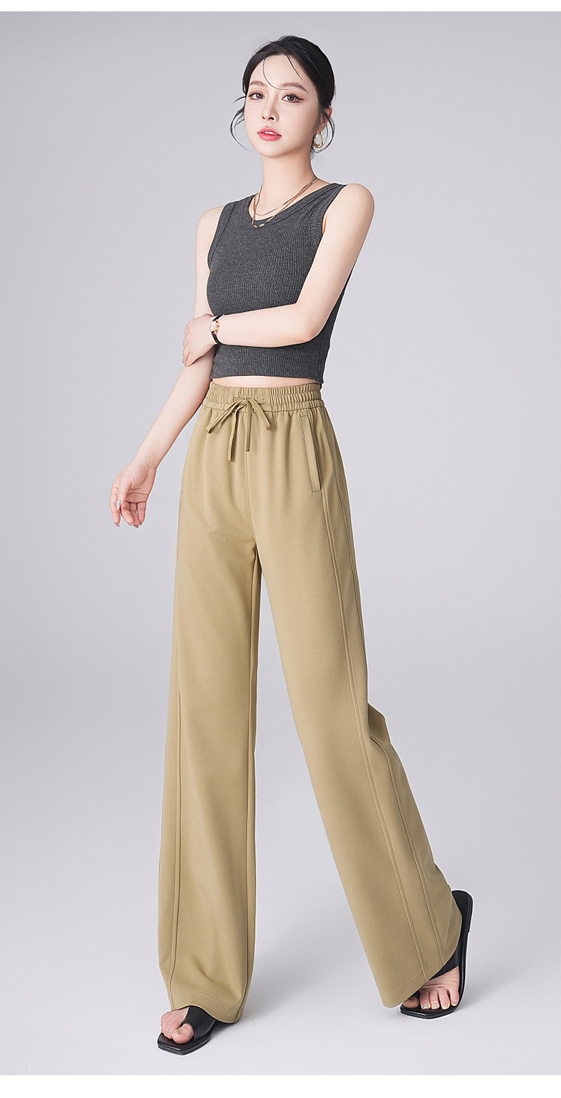 长款窄版阔腿裤女夏季新款抽绳松紧腰时尚休闲裤垂感修身直筒裤详情16
