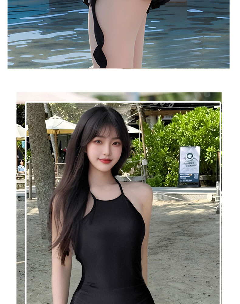 泳衣女2025新款黑色连体比基尼长袖防晒显瘦遮肚辣妹纯欲度假泳装125155详情12