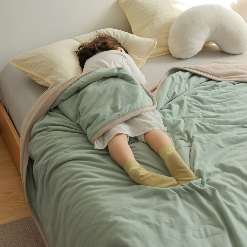 Simple Japanese Muji soft knitted cotton Tianzhu cotton quality two-color summer cool quilt, machine washable, water-washable air-conditioned quilt pic 5