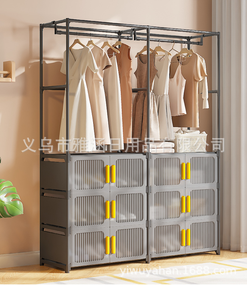 跨境多功能磁吸式双开门鞋柜防尘鞋架储物柜卧室置物挂衣架晾衣架详情16