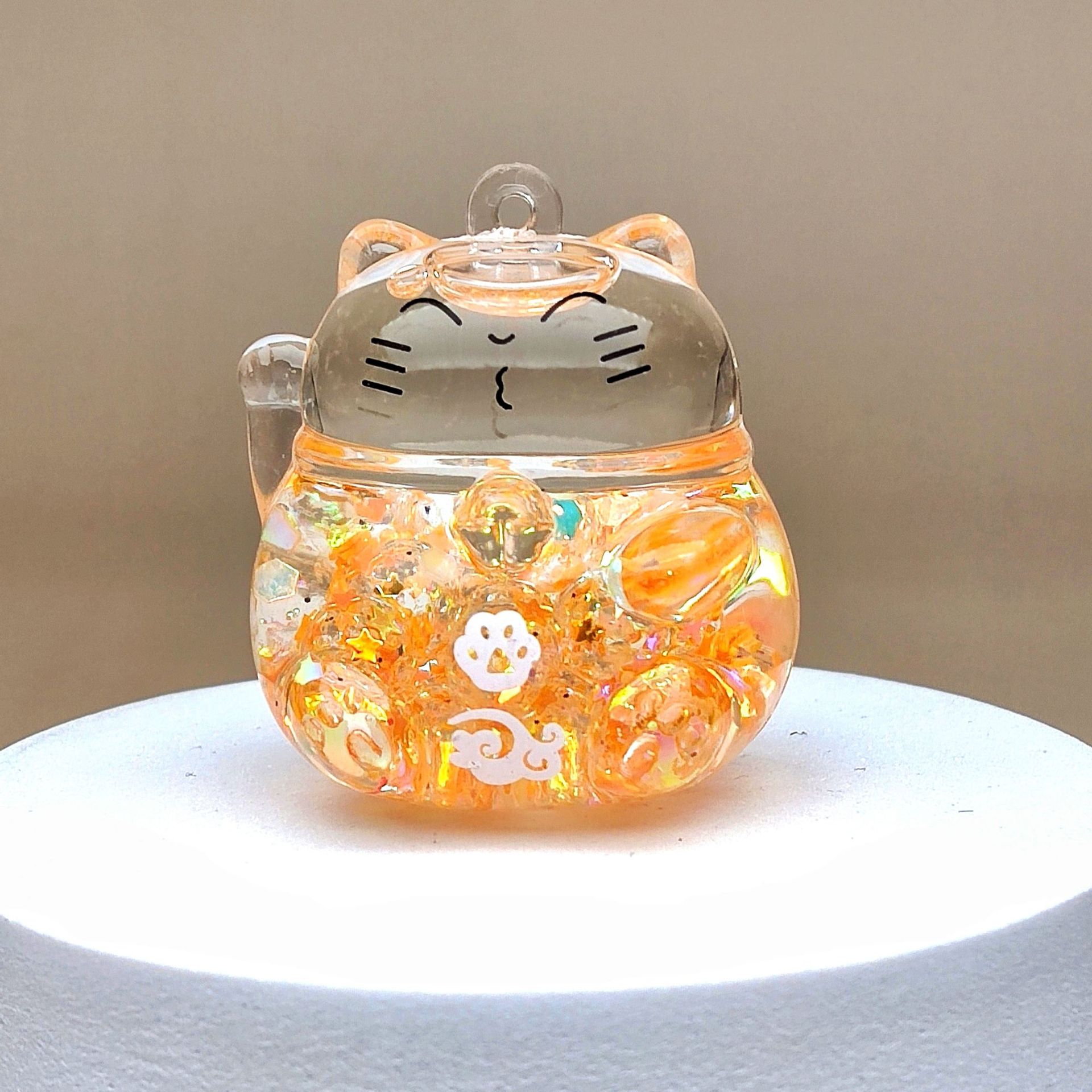 创意亚克力入油流沙瓶夜光泡泡珠招财猫钥匙扣配饰桌面摆件饰品详情8