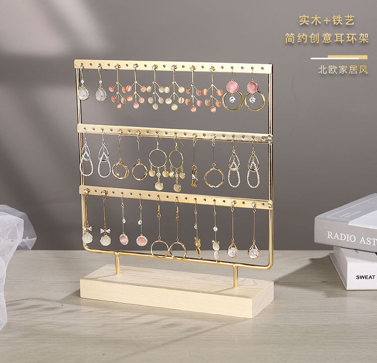 实木铁艺耳环架家用耳饰收纳首饰架挂耳钉卡纸陈列道具饰品展示架详情2