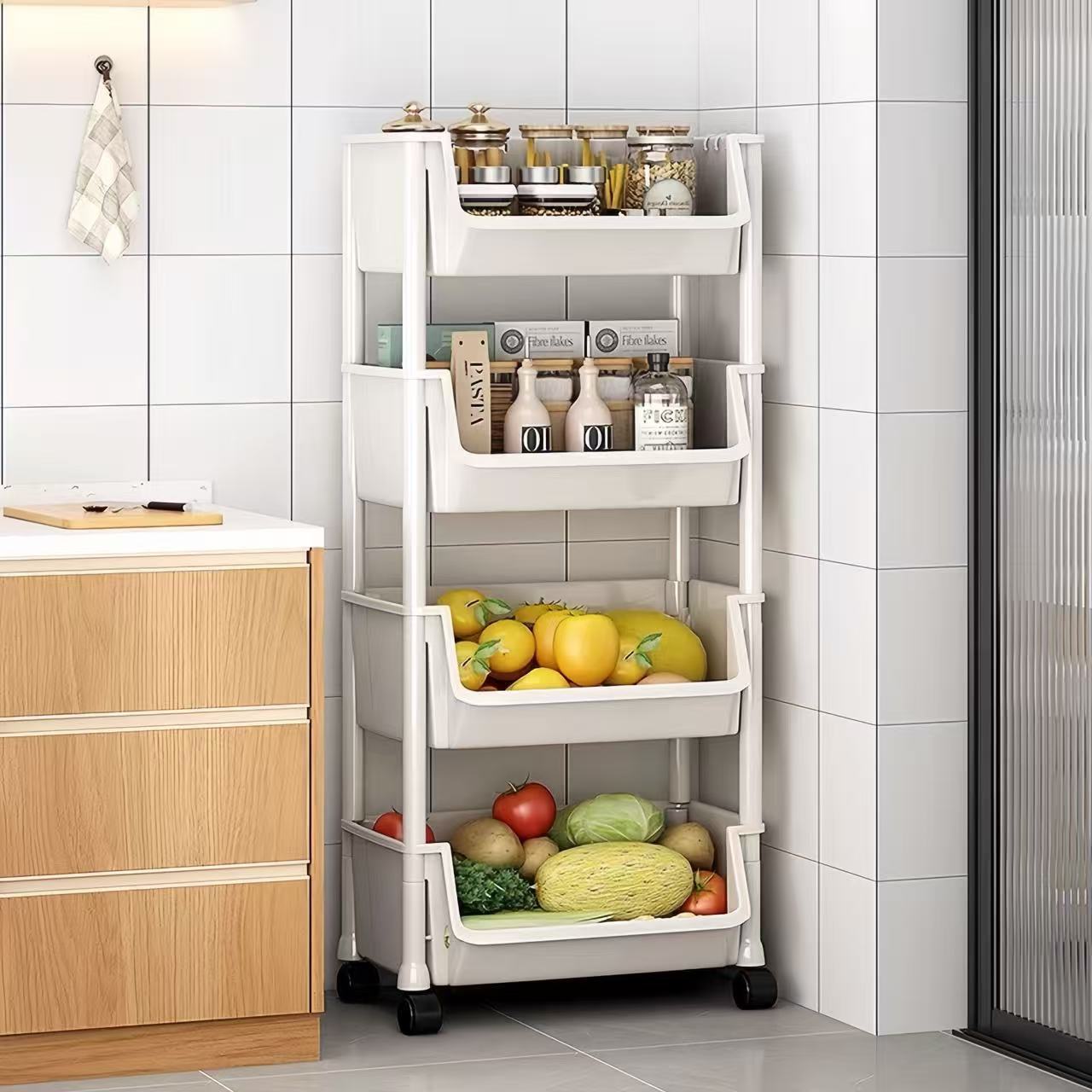 The simple and modern multi-layer wheeled storage rack is a portable kitchen fruit and vegetable storage rack pic 6