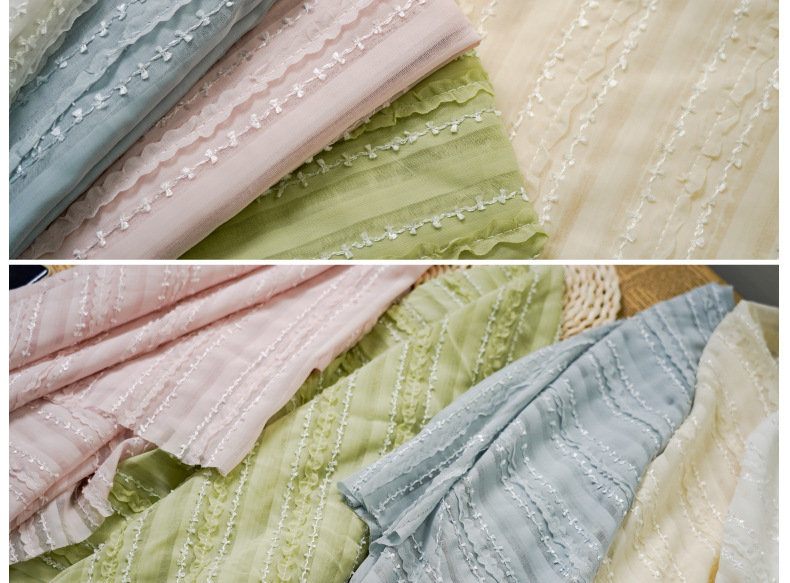 The new chiffon striped yarn-dyed dress is made of a fresh and clean solid-color curtain shirt and soft crocheted fabric pic 18