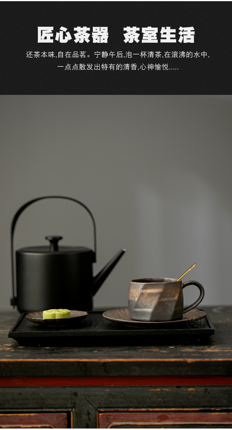 复古鎏金咖啡杯碟套装创意粗陶拉花杯子家用高档精致马克杯早餐杯详情3