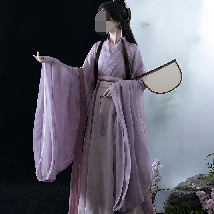 国潮-魏晋风成人汉服女学生印花交领广袖中国风八破裙古装日常详情1