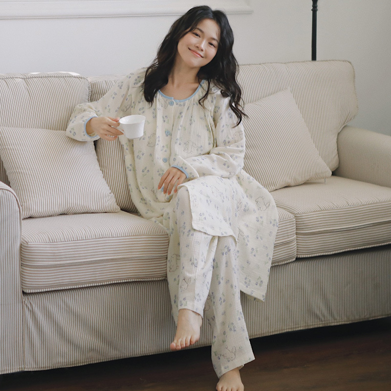 纯棉纱布月子服待产裙带胸垫孕妇睡衣女薄款春夏产后哺乳喂奶袍套详情17