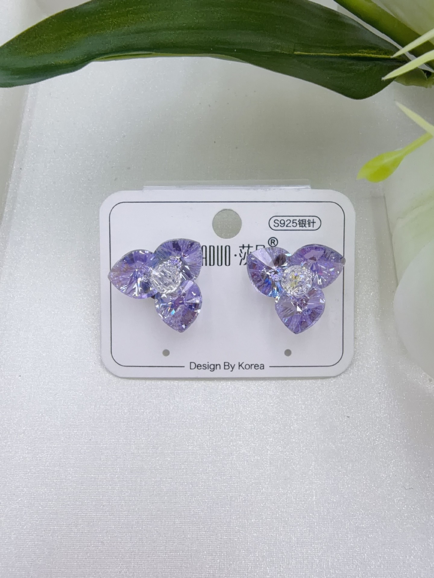 施家水晶奥地利S925银针韩系小巧精致三叶草耳环ins风女耳饰详情13