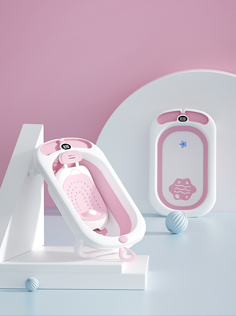 婴儿洗澡浴架宝宝仿生浴床防滑软胶护脊可折叠带温度计坐躺托神器详情14