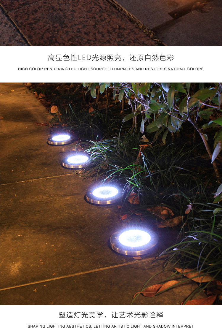 Solar-powered ground lamp with 8LED stainless steel, new outdoor plug-in grass lamp, courtyard garden rainproof villa ground lamp pic 9
