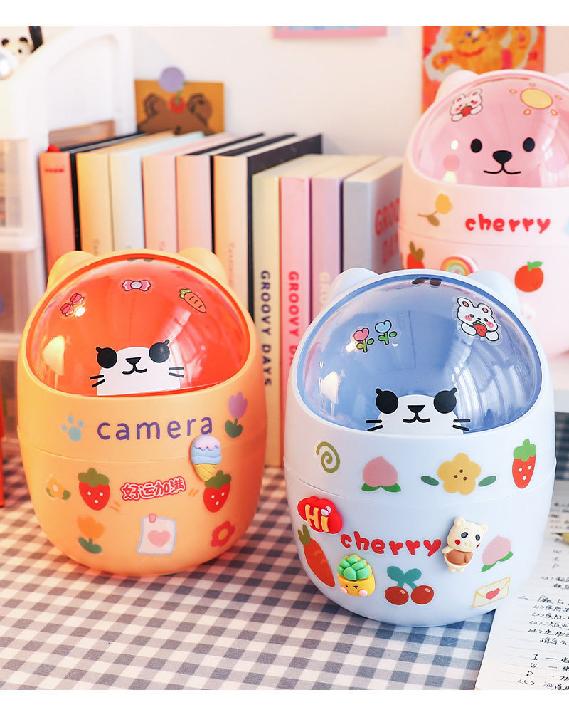 Desktop trash can, student desk storage bucket, office mini cute bear, Internet celebrity trash can, garbage bag pic 11