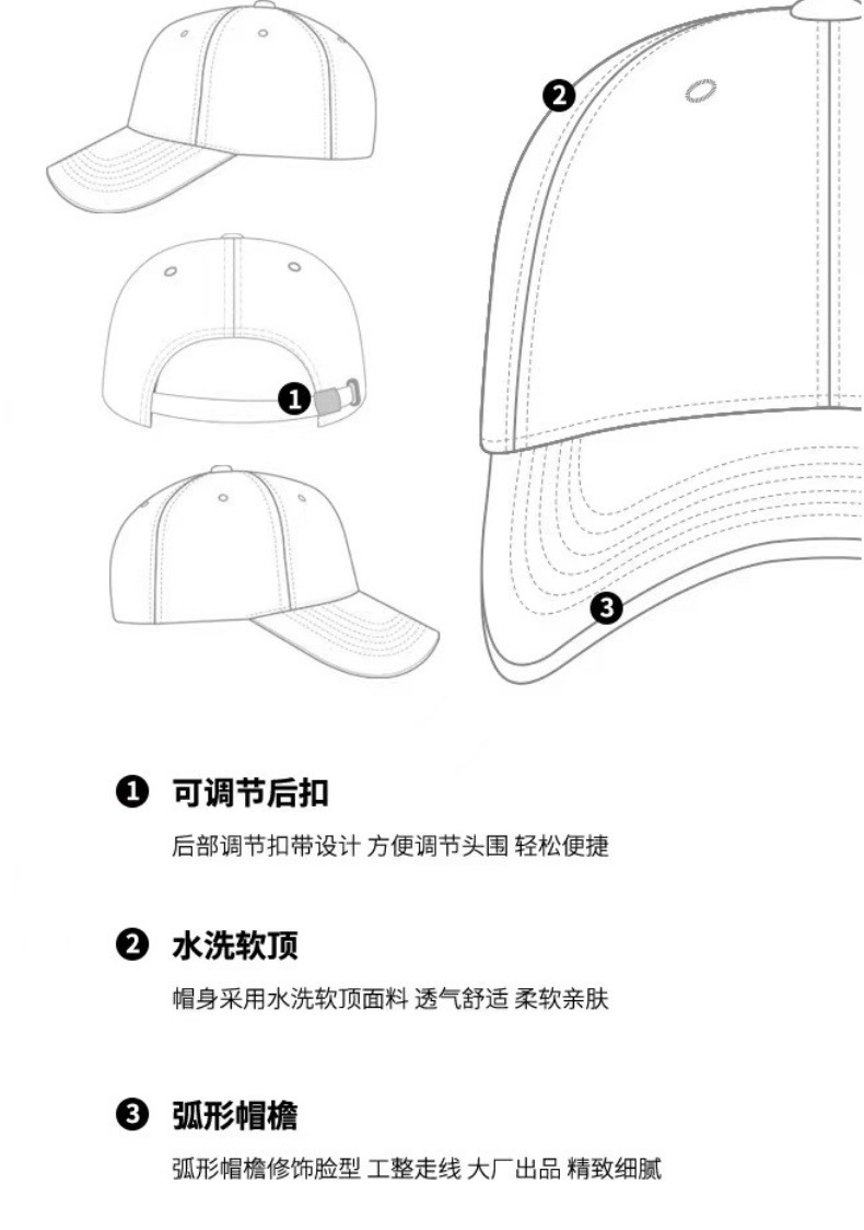 棒球帽夏季男女款硬顶透气薄款遮阳潮流防晒帽旅行休闲鸭舌帽新款详情7