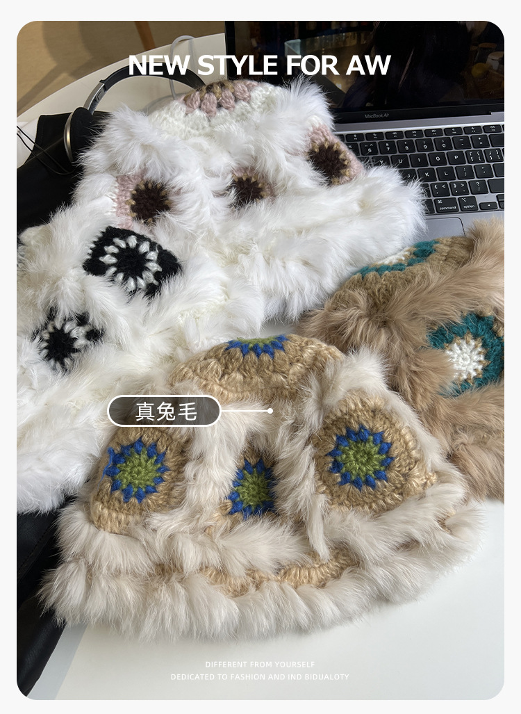 兔毛醒狮帽子女秋冬可爱保暖毛绒渔夫帽百搭显脸小水桶毛茸茸盆帽详情3