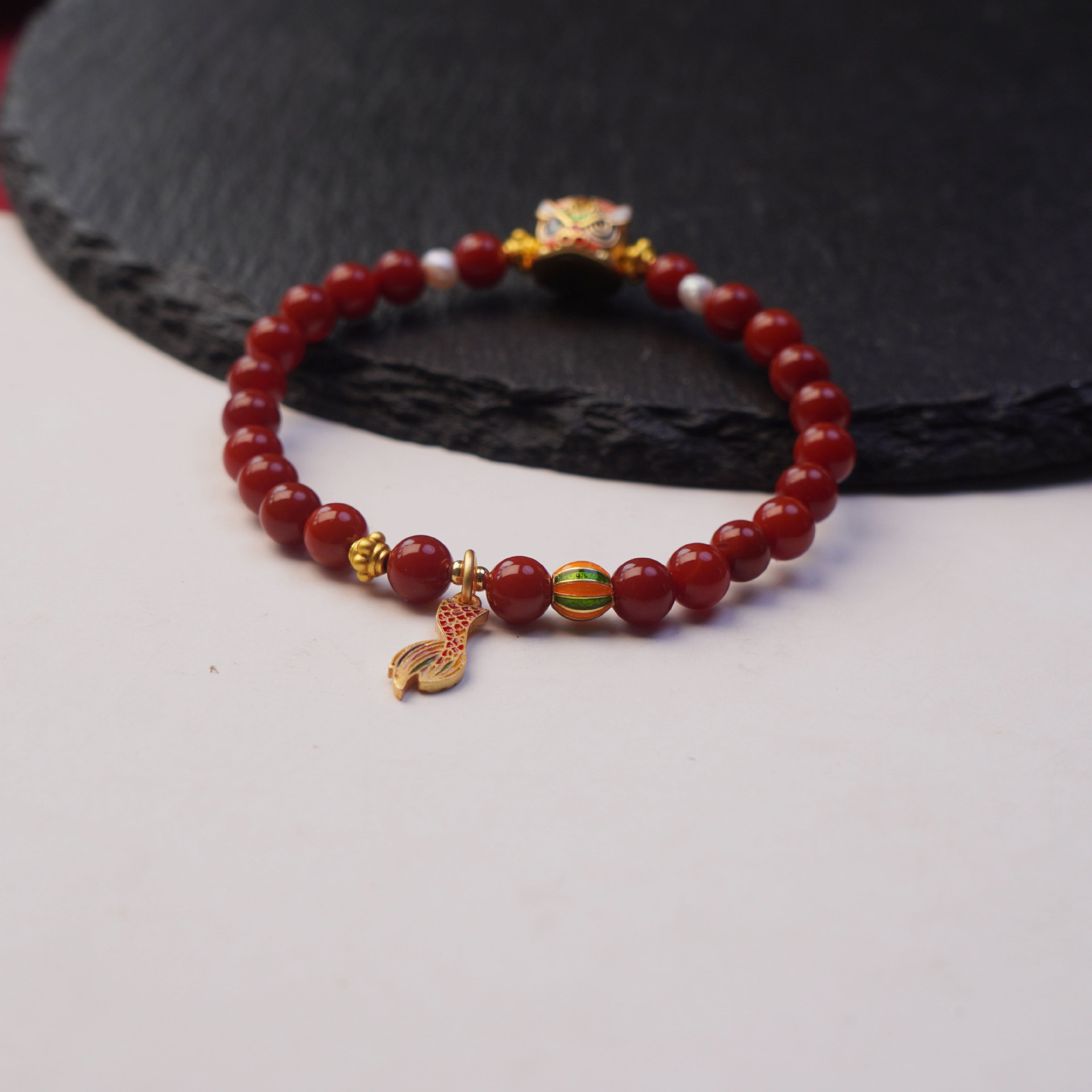 Nine Purple Li Fire Red Agate dragon Head and Tail agate beaded bracelet for women to attract wealth, traditional Chinese style gift and accessory pic 4