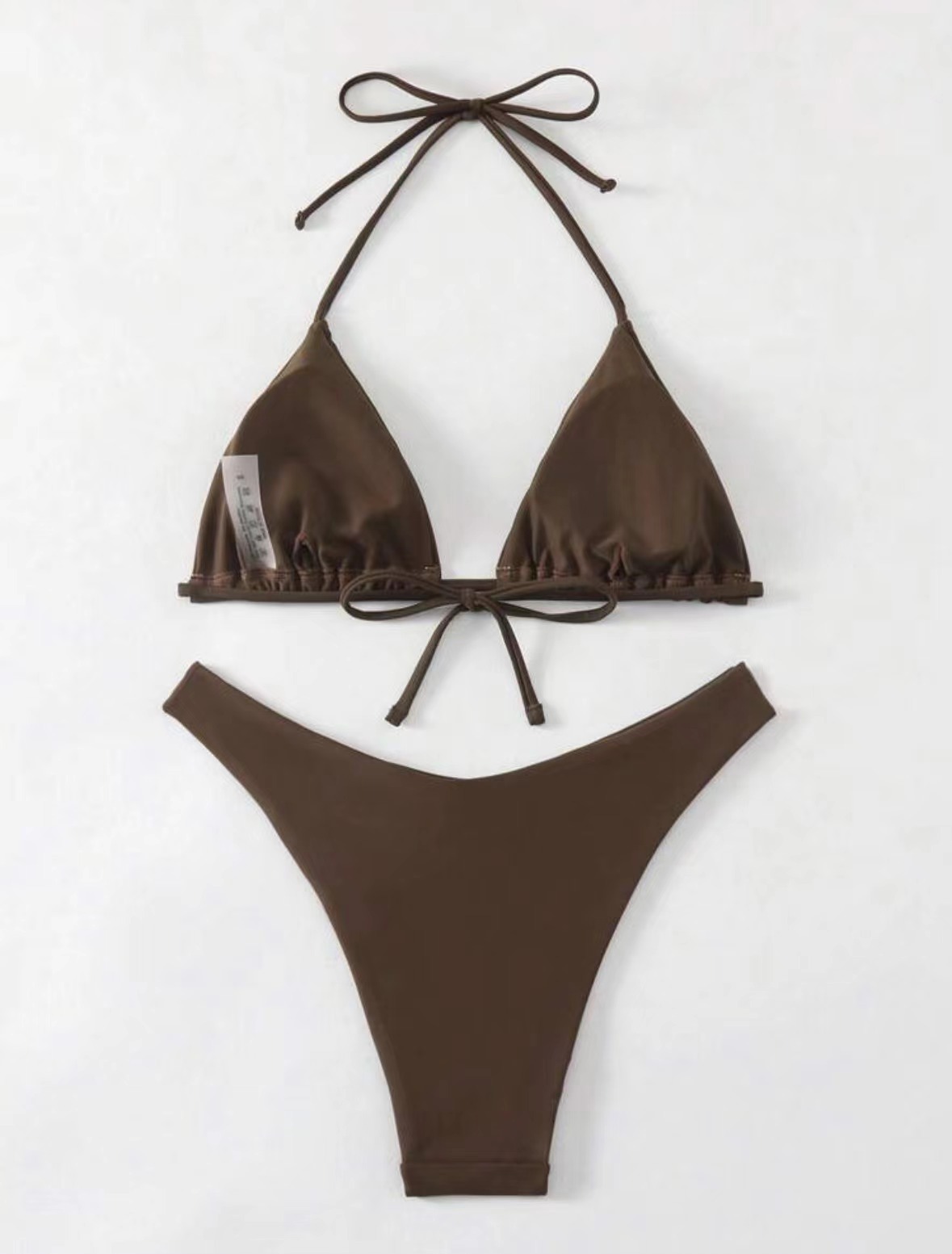 2026 New European and American strappy bikini swimsuit for women, solid color two-piece set, sexy split swimsuit cross-border pic 6