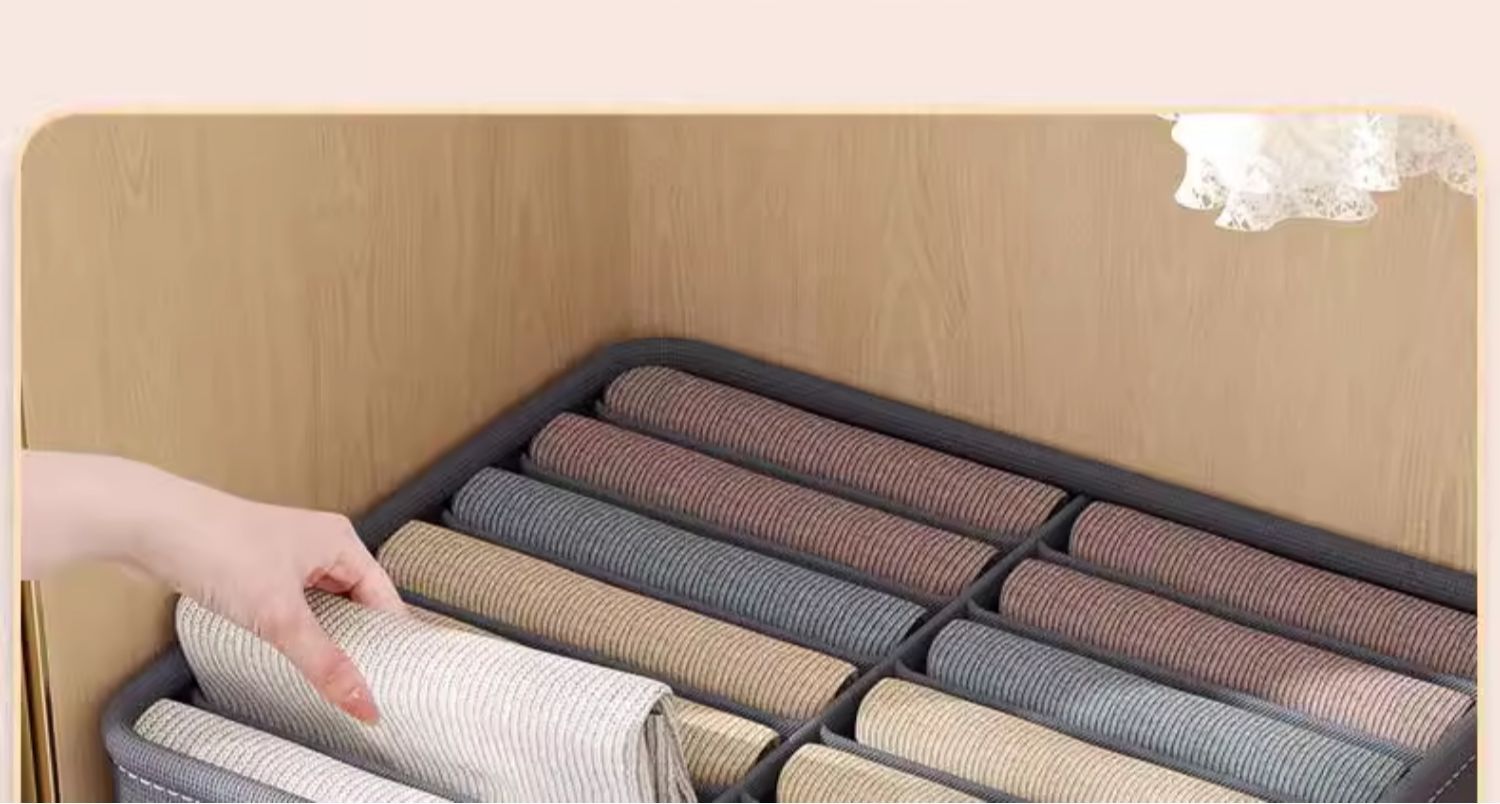 工厂直销双列衣柜衣服收纳箱分格衣物整理盒布艺裤子收纳盒详情6