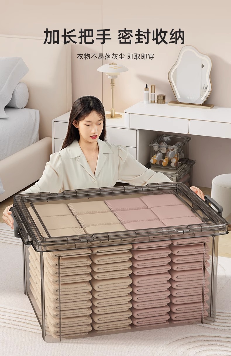 Transparent storage box, household plastic storage box, wardrobe, clothes, large capacity, toys, snacks, organization, cotton quilt storage box pic 13