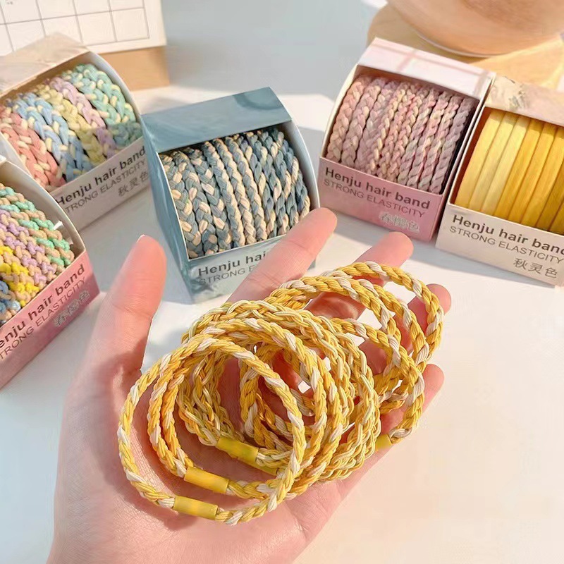10 pieces of candy-colored braided hair tie with high-elasticity and durable rubber bands, new ponytail hair tie headwear pic 2
