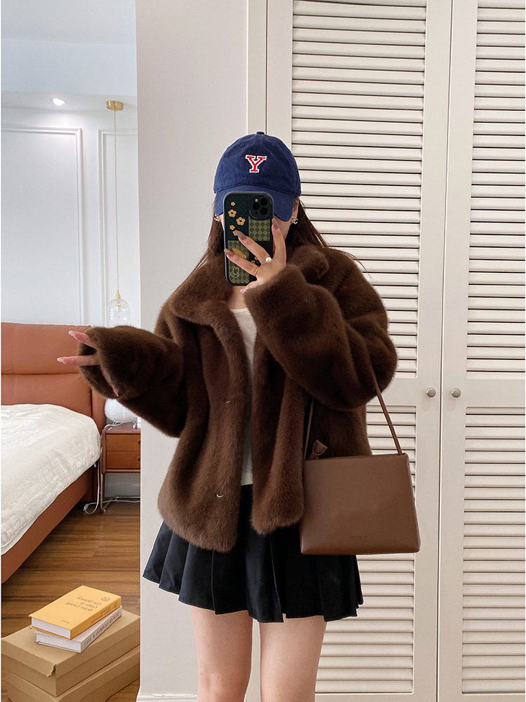 欧貂绒皮毛一体短款立领仿水貂毛外套环保皮草女秋冬新品通勤风详情35