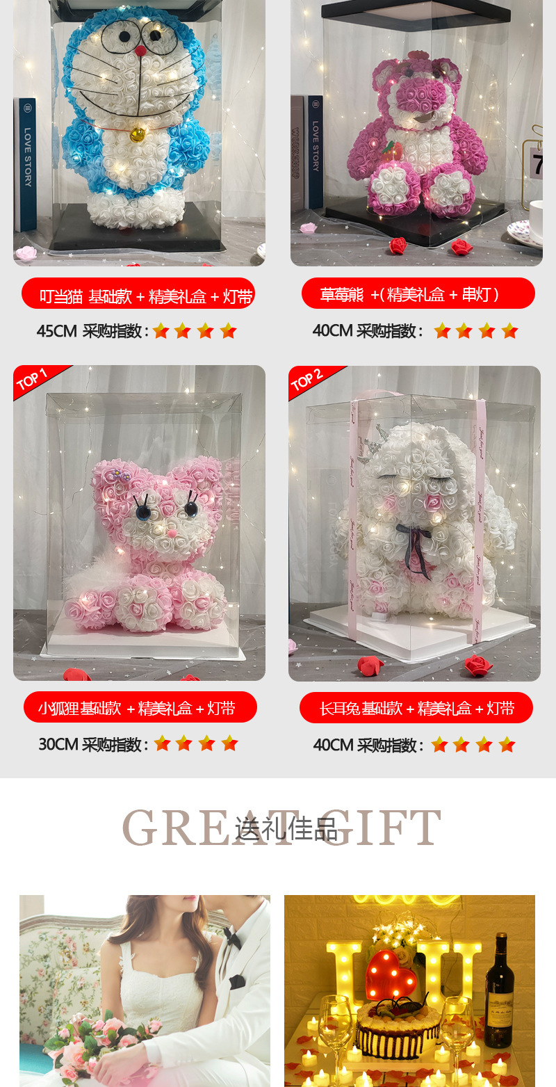 国潮生日礼物520情人节礼物母亲仿真永生玫瑰花兔子送女友闺蜜创意礼详情10