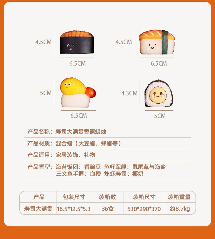 日式寿司原创香薰蜡烛礼盒生日礼物跨境批发小众氛围感家居摆件详情4