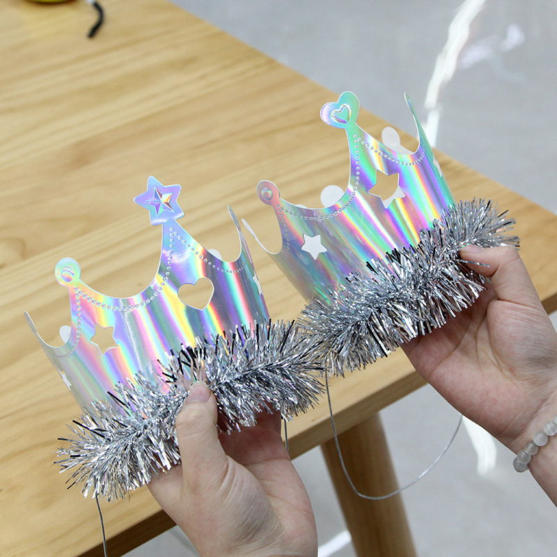 Influencers estilo oro plata borla corona sombrero de cumpleaños niños adultos fiesta fiesta pastel decoración sombrero de papel pic 5