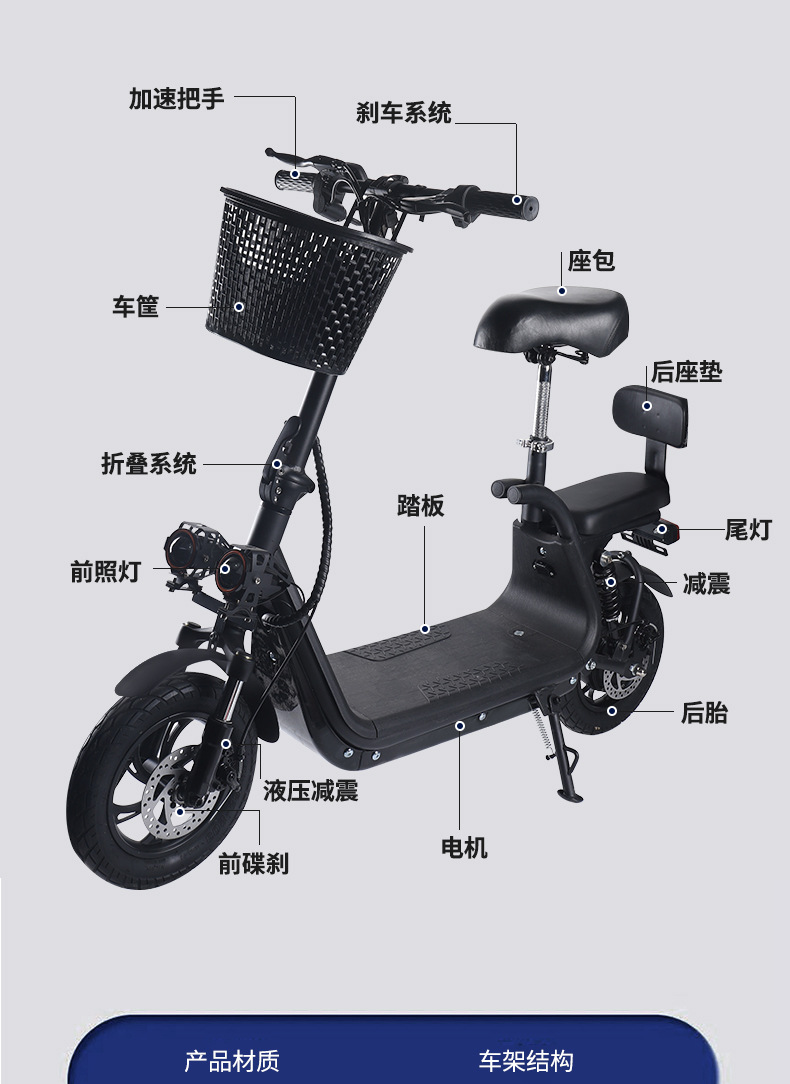 跨境直供电动滑板车小型便携电瓶车户外锂电代步电瓶车便携折叠车详情10
