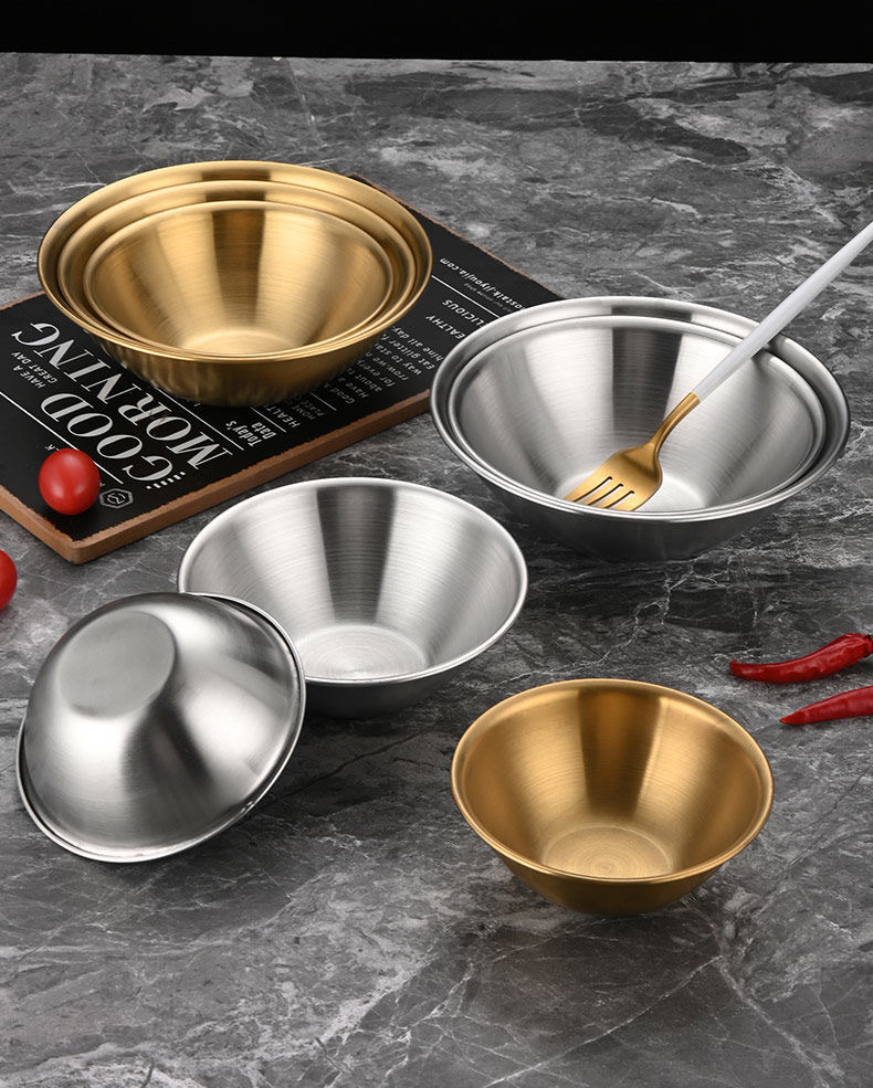 V型碗不锈钢韩式单层沙拉碗金色餐碗火锅店调料碗商用小吃碗卷边详情13