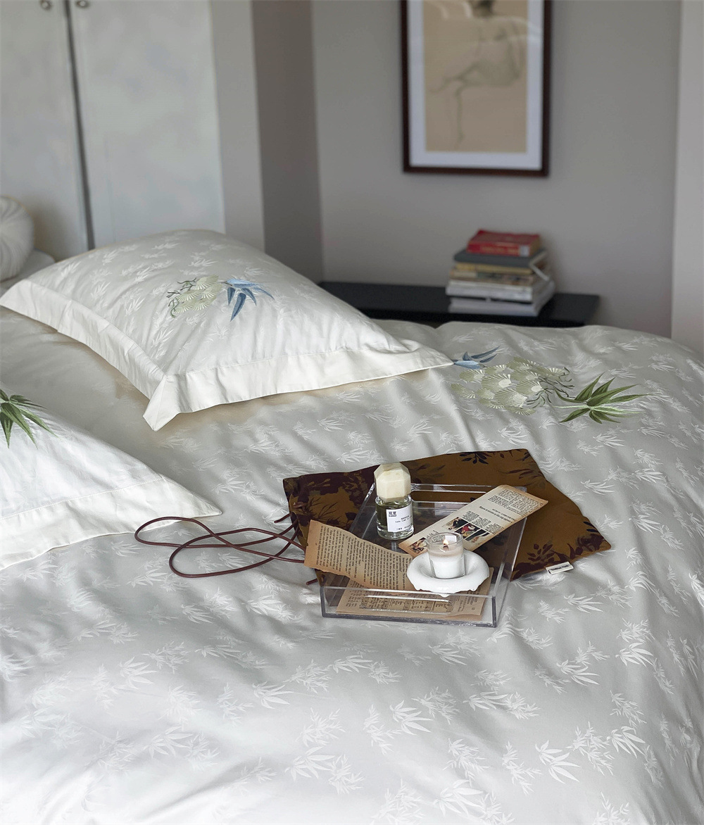 New Chinese style, 100-piece double-strand Australian cotton jacquard four-piece set, pure cotton embroidered quilt cover, model room bedding pic 9