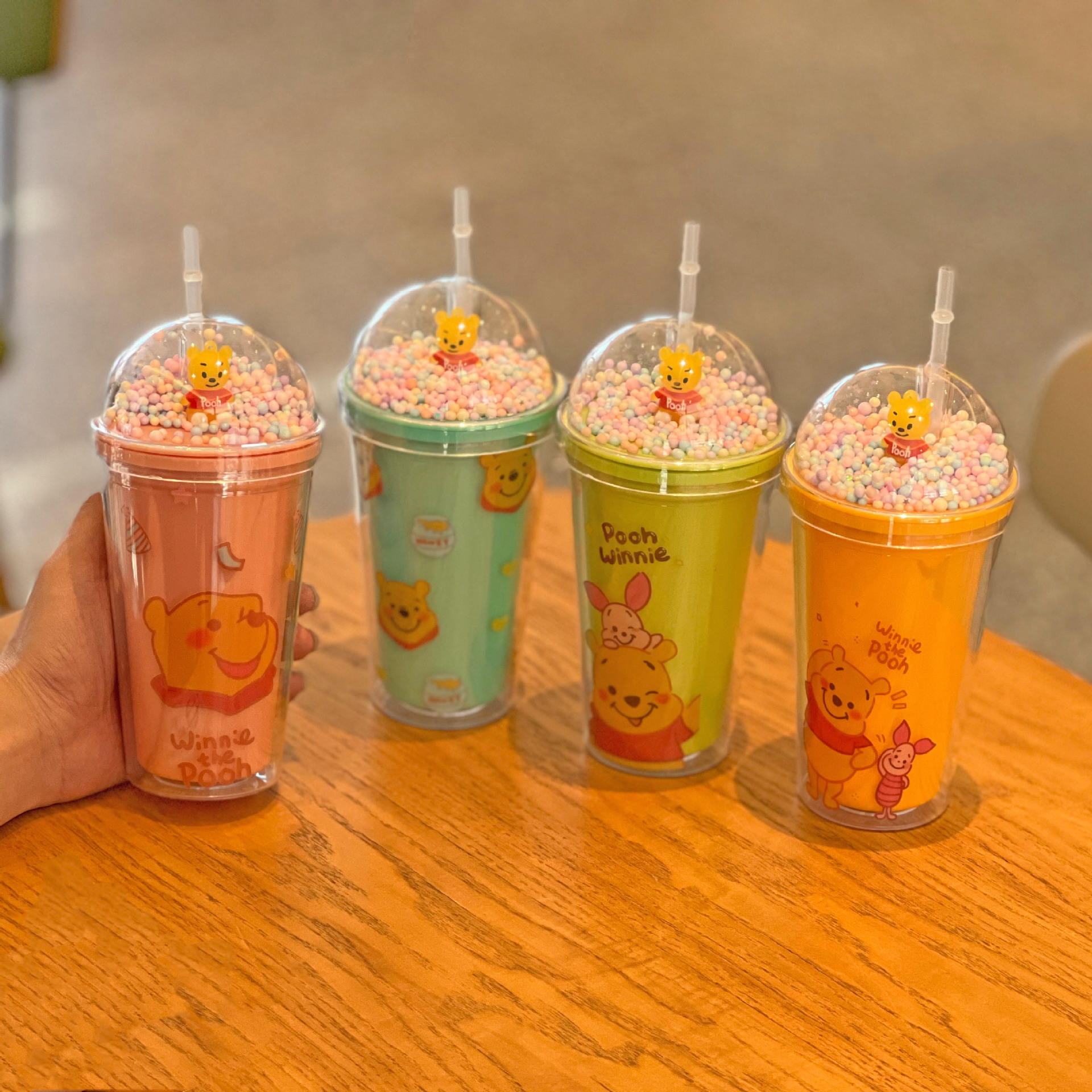 跨境新款冰裂碎冰杯双层塑料水杯批发网红卡通小熊塑料吸管杯茶杯详情4