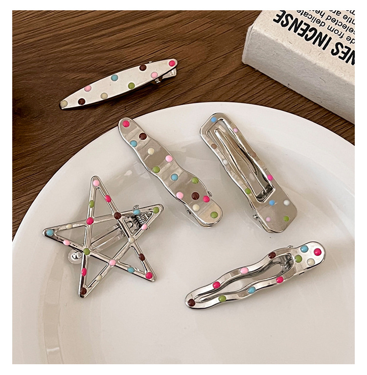 y2k color polka dot metal hair clip, female forehead fringe clip, sweet and cool Spice girl duckbill clip, hair clip headwear pic 10