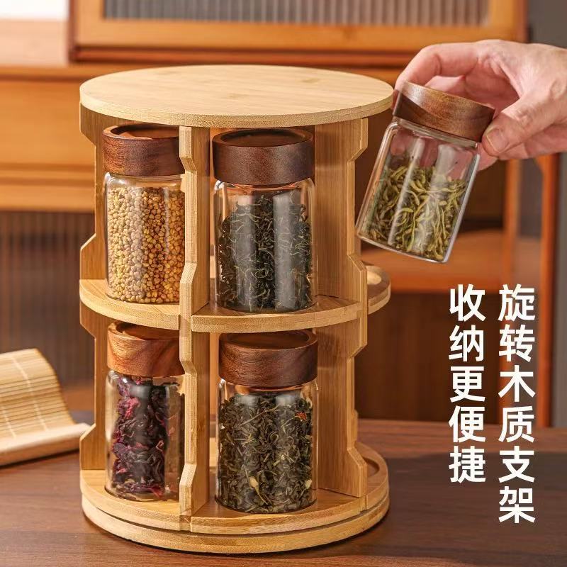 High-end household kitchen multi-layer moisture-proof tea canister, grain storage canister, high borosilicate glass sealed canister pic 2