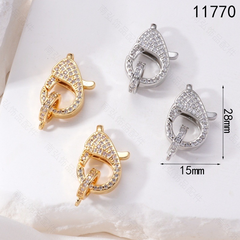 Pearl necklace clasp rose shell blade pin clasp connection end clasp sweater chain diy jewelry accessory pearl necklace clasp head full inlay zircon heavy industry lobster clasp spring clasp handmade end clasp sweater chain pic 23